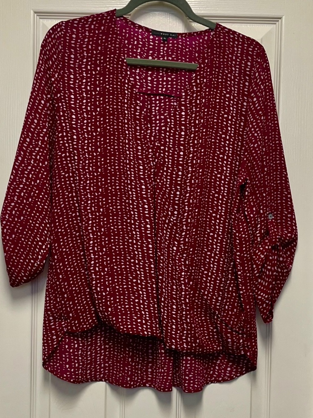 West Kel Women’s Magenta and White Dressy, High/Low Blouse, XL, 100% Polyester